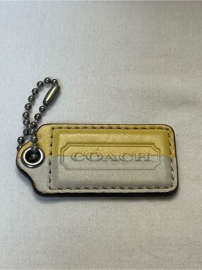COACH Yellow and Cream Leather Two-Tone Hang Tag with Ball Chain